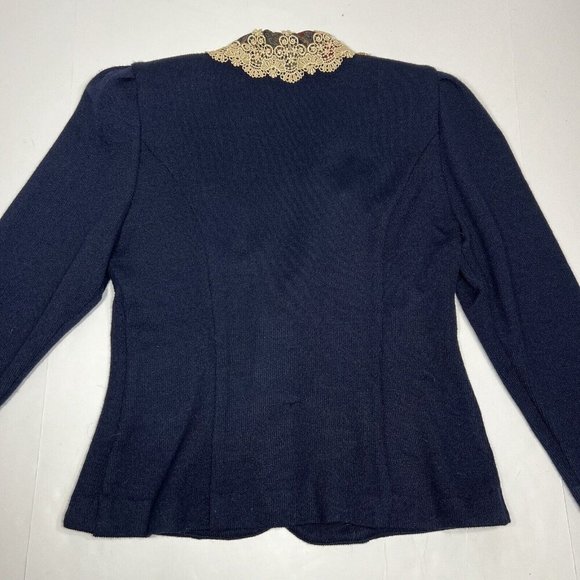 Vtg Jeffrey and Dara Women's Sz 9/10 Blue and Paisley Blazer Jacket Lace Collar - Picture 10 of 12